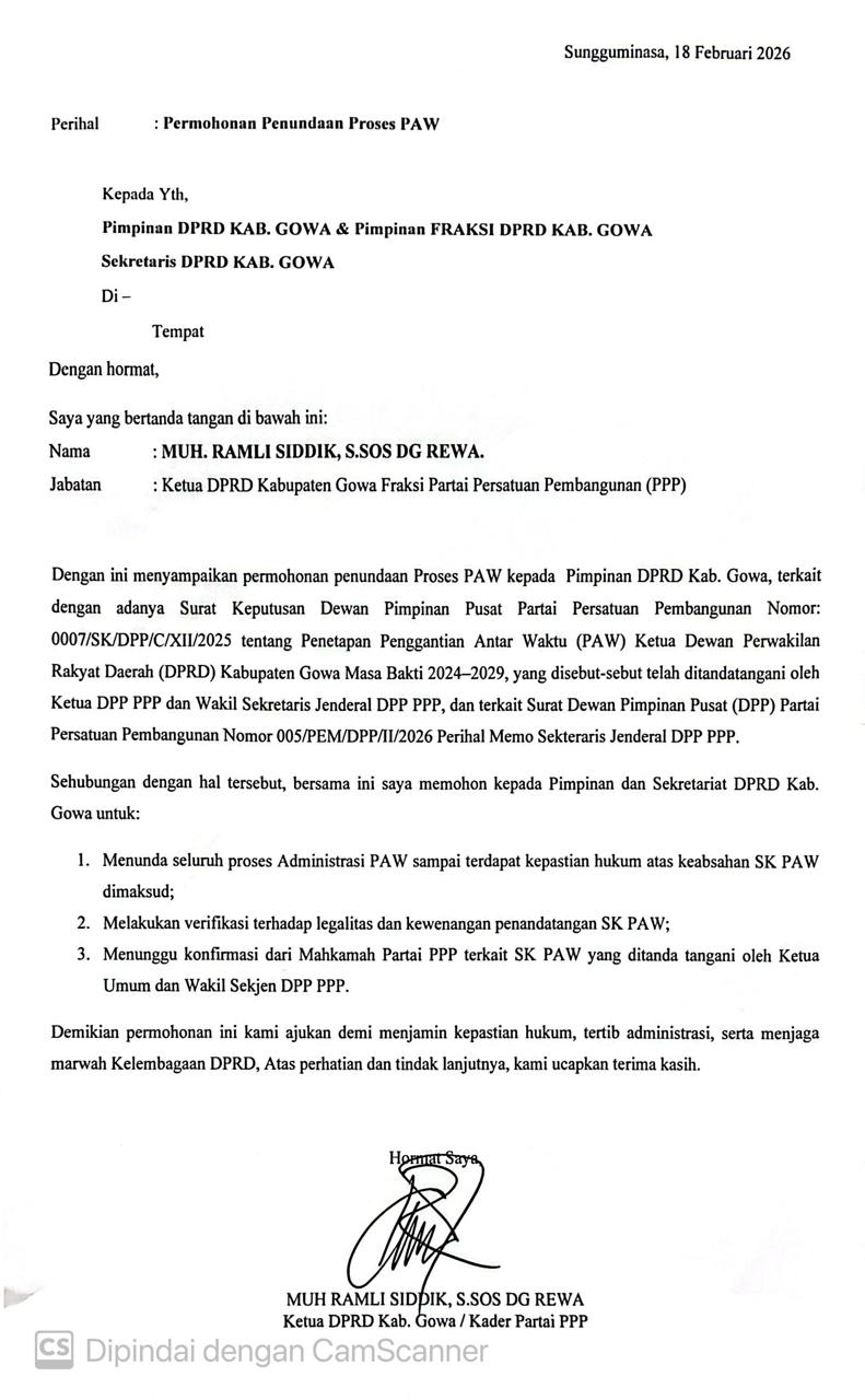 Memanas! Ketua DPRD Gowa Gugat Prosedur Pergantian, Bamus Terancam Disomasi 1 IMG 20260220 WA0036 l Update Sulsel
