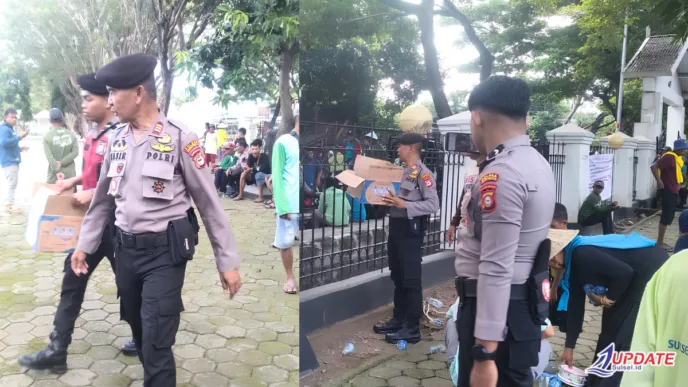 Amankan Demo Penolakan Batalyon Brimob, Kasat Sabhara Jeneponto Bagikan Air Minum kepada Peserta Aksi