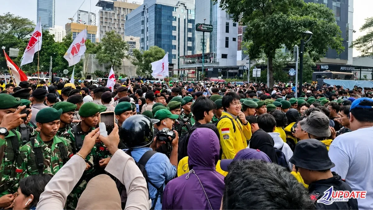 Mahasiswa Kaget TNI Ikut Jaga Demo ; Fungsi Mereka Pertahanan Bukan Keamanan. 1 TNI Jaga Demo di HI 20260613 121134 0000 l Update Sulsel