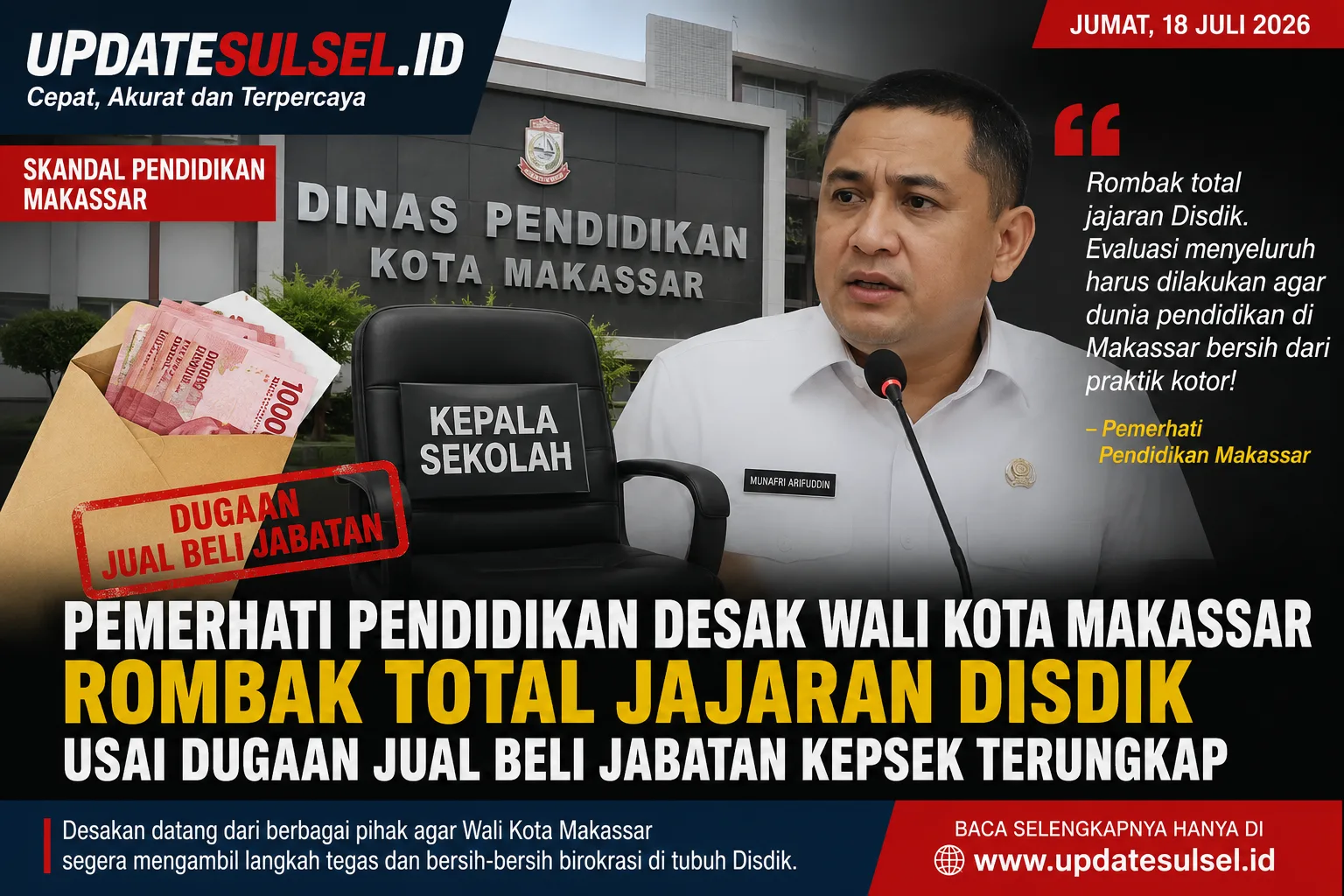 Terungkap Dugaan Jual Beli Jabatan Kepsek, Pemerhati Pendidikan Desak Wali Kota Makassar Rombak Total Jajaran Disdik 1 ChatGPT Image 18 Jul 2026 18.40.28 l Update Sulsel