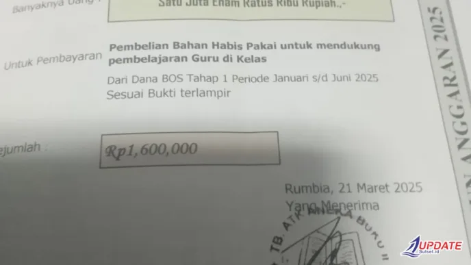 Kepala SDN 15 Rumbia Klarifikasi Dugaan Penggunaan Stempel Toko pada SPJ Dana BOS
